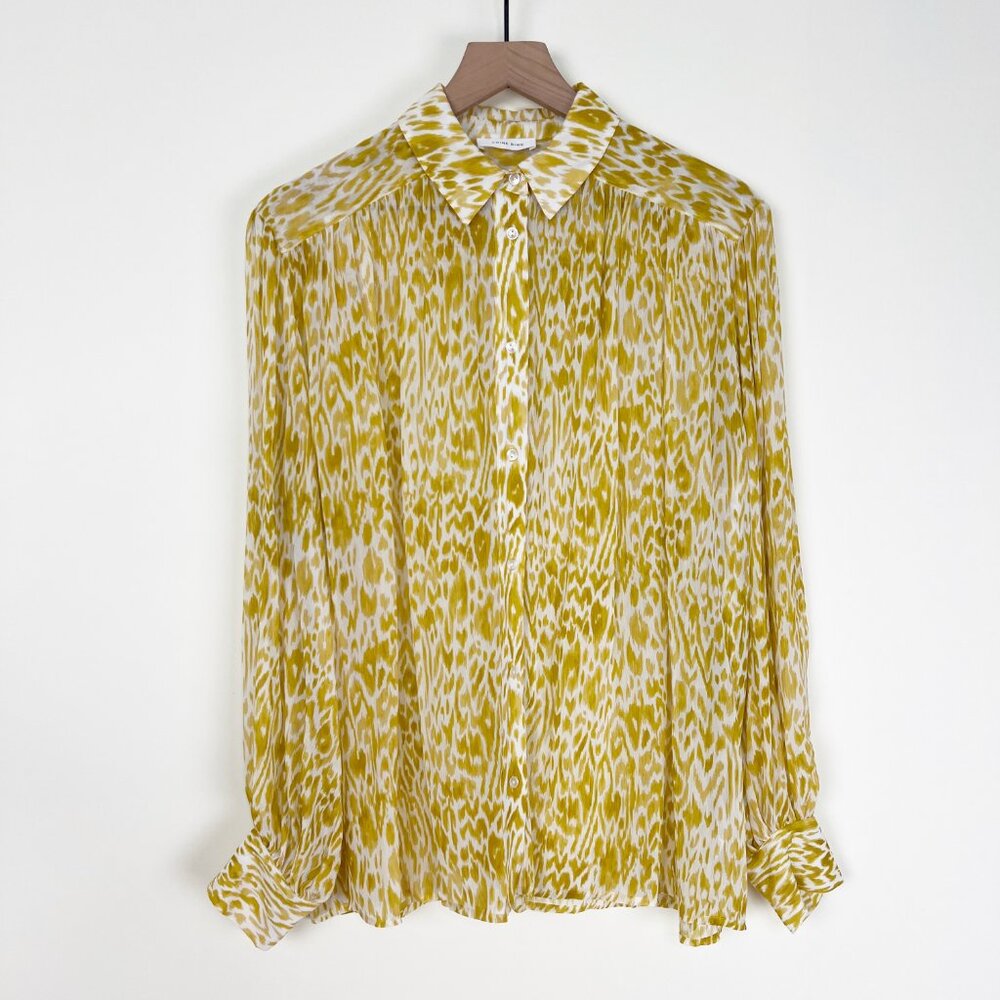 Anine Bing 100% Silk Caleb Shirt Leopard Animal Print Balloon Sleeve Oversized - Picture 7 of 16